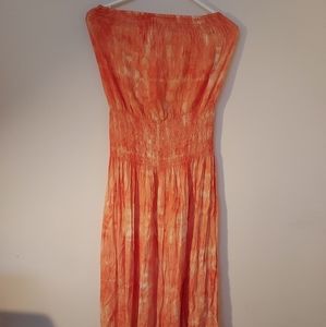 Olivaceous Rayon Strapless Maxi dress Orange Tye-dye Beachy Boho Festival Resort